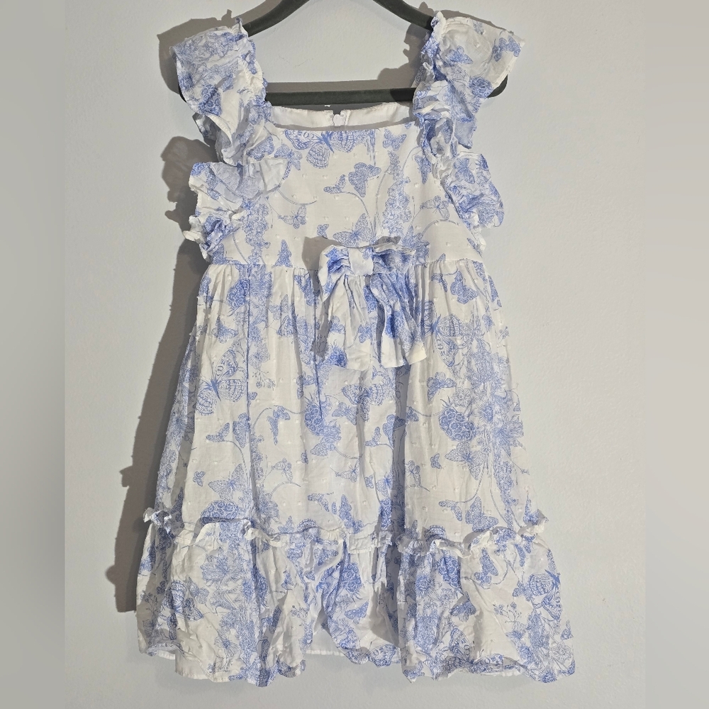 Bonnie Jean White and Blue Butterfly Dress